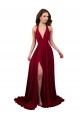 Acheter Bordeaux Trapèze Licou Col V Spandex Longue Formelles Robes demoiselle d'honneur / Robes de soirée / Robes de bal