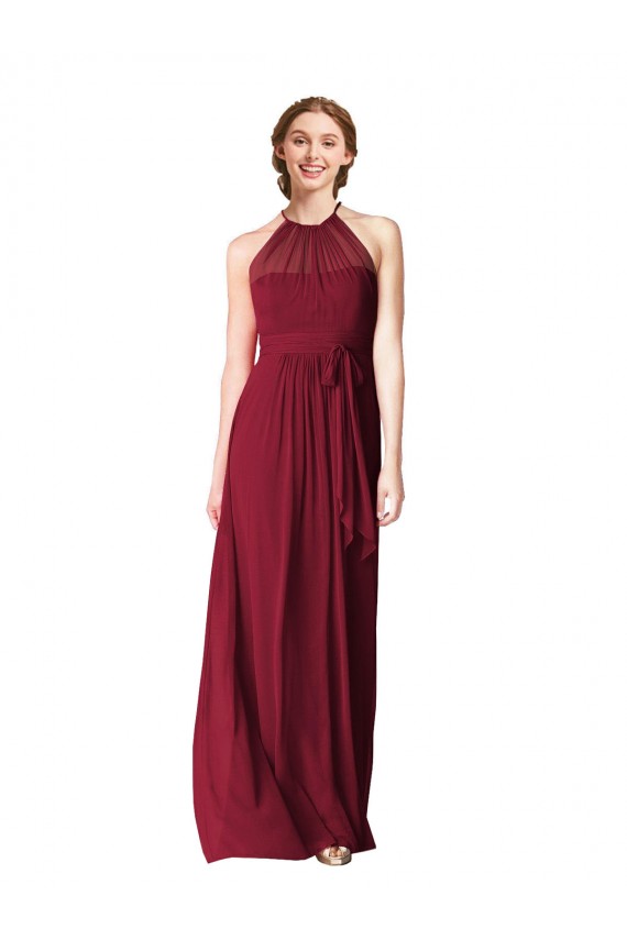 Acheter Bordeaux Trapèze Licou Mousseline Longue Robes demoiselle d'honneur