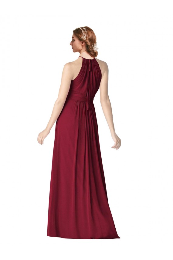 Acheter Bordeaux Trapèze Licou Mousseline Longue Robes demoiselle d'honneur