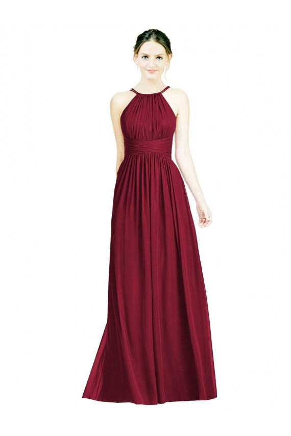 Acheter Bordeaux Trapèze Licou Mousseline Longue Robes demoiselle d'honneur