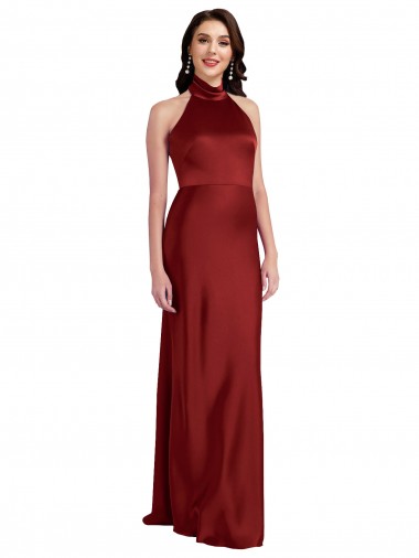 Acheter Bordeaux Trapèze Licou Satiné Stretch Longue Formelles Robes demoiselle d'honneur / Robes de soirée / Robes de bal
