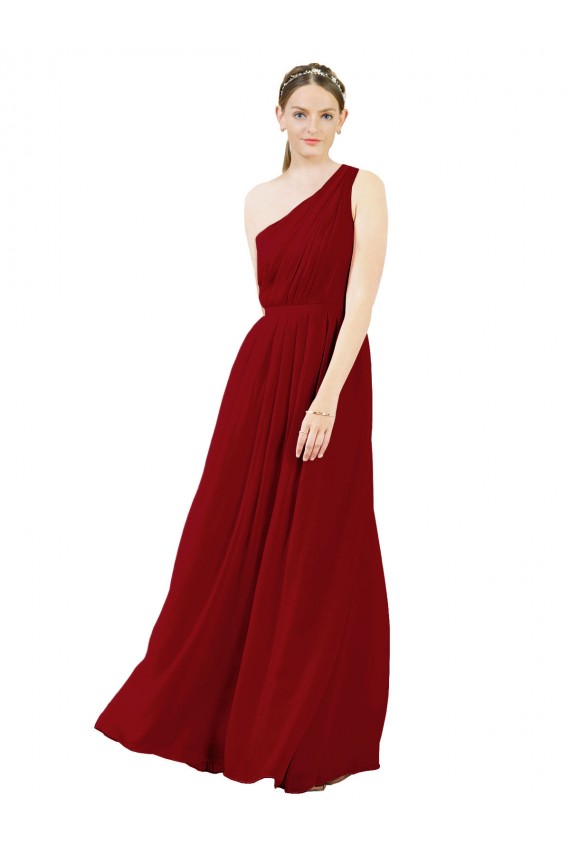 Acheter Bordeaux Trapèze Mousseline Longue Robes demoiselle d'honneur