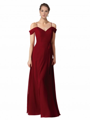Acheter Bordeaux Trapèze Mousseline Longue Robes demoiselle d'honneur