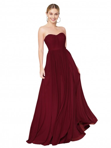Acheter Bordeaux Trapèze Sans bretelle Mousseline Longue Formelles Robes demoiselle d'honneur / Robes de soirée / Robes de bal