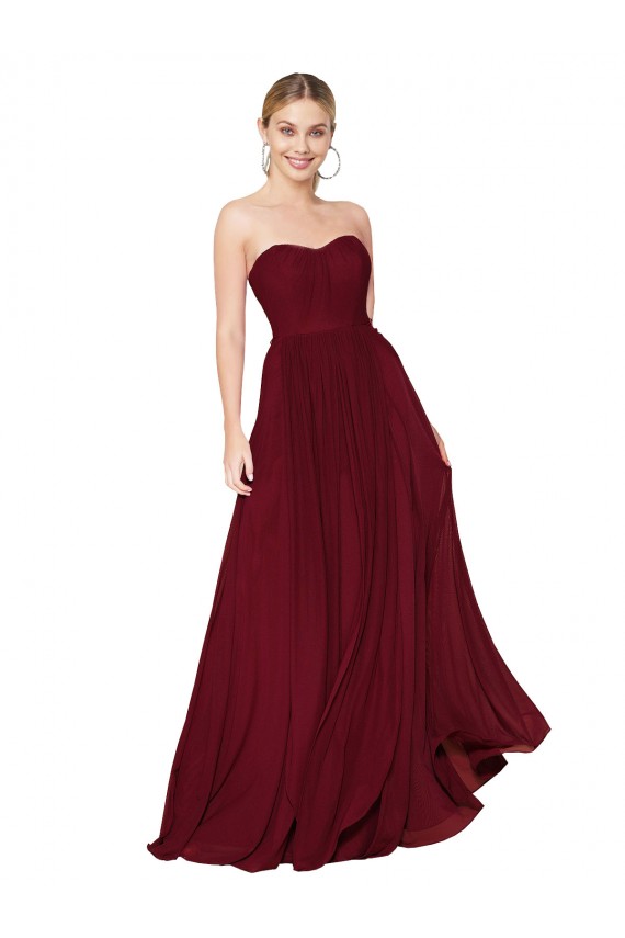 Acheter Bordeaux Trapèze Sans bretelle Mousseline Longue Formelles Robes demoiselle d'honneur / Robes de soirée / Robes de bal