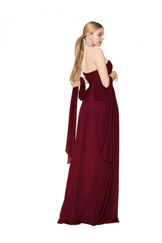 Acheter Bordeaux Trapèze Sans bretelle Mousseline Longue Formelles Robes demoiselle d'honneur / Robes de soirée / Robes de bal