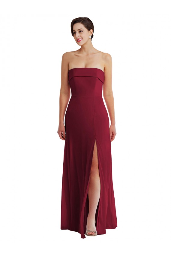 Acheter Bordeaux Trapèze Sans bretelle Mousseline Longue Formelles Robes demoiselle d'honneur / Robes de soirée