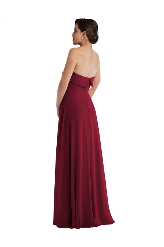 Acheter Bordeaux Trapèze Sans bretelle Mousseline Longue Formelles Robes demoiselle d'honneur / Robes de soirée