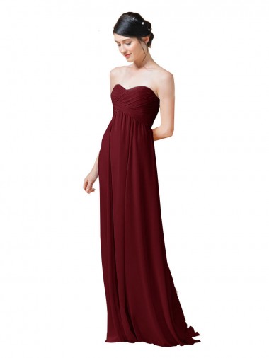 Acheter Bordeaux Trapèze Sans bretelle Mousseline Longue Robes demoiselle d'honneur