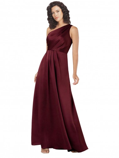 Acheter Bordeaux Trapèze Satiné Soyeux Longue Formelles Robes demoiselle d'honneur / Robes de soirée / Robes de bal