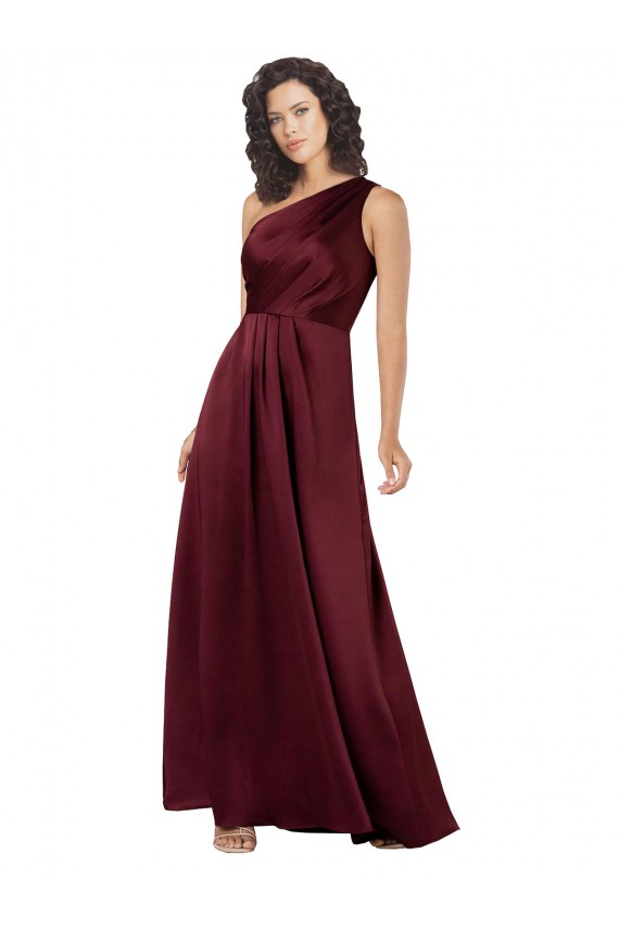 Acheter Bordeaux Trapèze Satiné Soyeux Longue Formelles Robes demoiselle d'honneur / Robes de soirée / Robes de bal