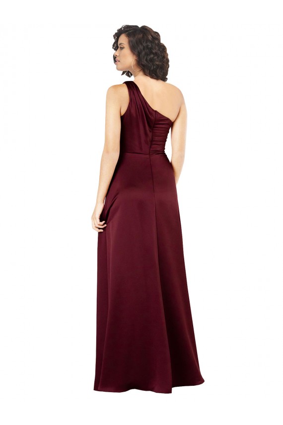 Acheter Bordeaux Trapèze Satiné Soyeux Longue Formelles Robes demoiselle d'honneur / Robes de soirée / Robes de bal