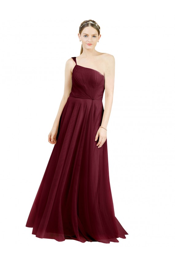 Acheter Bordeaux Trapèze Tulle Longue Robes demoiselle d'honneur