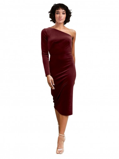 Acheter Bordeaux Trapèze midi Velours Stretch Courte Robes demoiselle d'honneur / Robes de bal