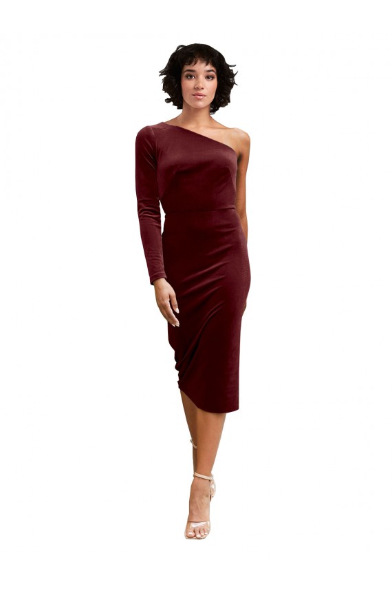 Acheter Bordeaux Trapèze midi Velours Stretch Courte Robes demoiselle d'honneur / Robes de bal