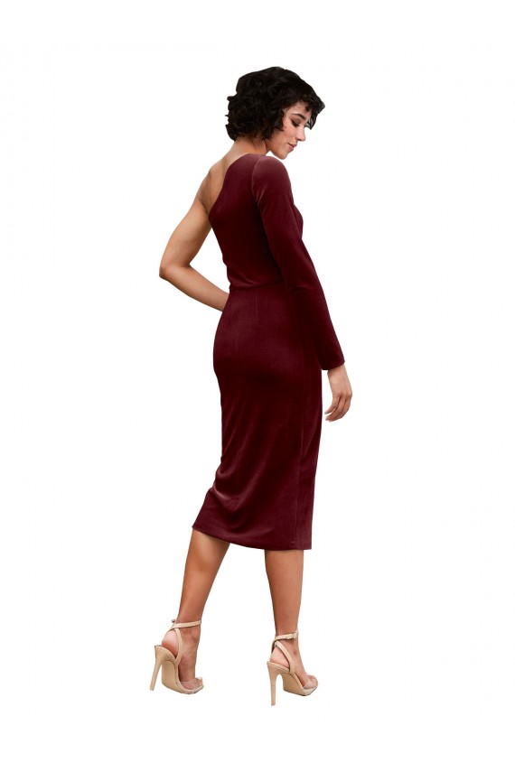 Acheter Bordeaux Trapèze midi Velours Stretch Courte Robes demoiselle d'honneur / Robes de bal