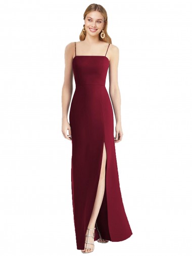 Acheter Bordeaux Trompette Bretelles spaghetti Mousseline Longue Robes demoiselle d'honneur
