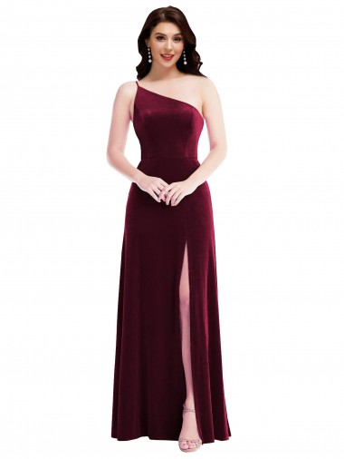 Acheter Bordeaux Trompette Velours Stretch Longue Robes demoiselle d'honneur / Robes de bal
