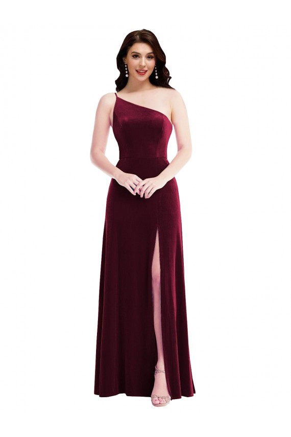 Acheter Bordeaux Trompette Velours Stretch Longue Robes demoiselle d'honneur / Robes de bal