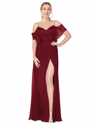 Acheter Bordeaux Trompette Épaule Dénudée Mousseline Longue Formelles Robes demoiselle d'honneur / Robes de soirée / Robes de bal