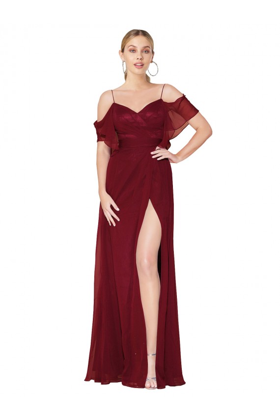 Acheter Bordeaux Trompette Épaule Dénudée Mousseline Longue Formelles Robes demoiselle d'honneur / Robes de soirée / Robes de bal