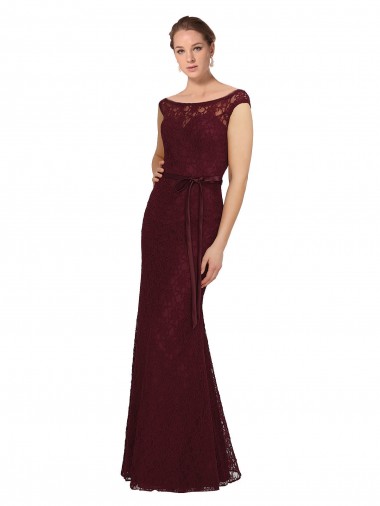 Acheter Bordeaux foncé Fourreau Bateau Mousseline Longue Robes demoiselle d'honneur