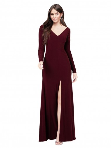Acheter Bordeaux foncé Fourreau Col V Spandex Longue Robes demoiselle d'honneur / Robes de bal