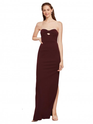 Acheter Bordeaux foncé Fourreau Sans bretelle Crêpe Stretch Longue Formelles Robes demoiselle d'honneur / Robes de soirée / Robes de bal
