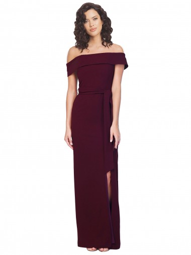 Acheter Bordeaux foncé Fourreau Épaule Dénudée Col Carré Crêpe Stretch Longue Formelles Robes demoiselle d'honneur / Robes de soirée / Robes de bal