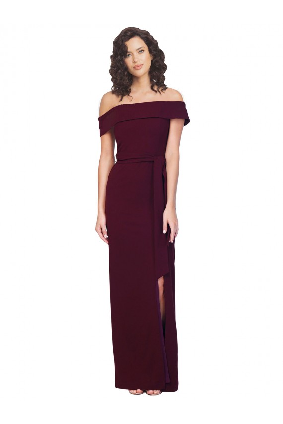 Acheter Bordeaux foncé Fourreau Épaule Dénudée Col Carré Crêpe Stretch Longue Formelles Robes demoiselle d'honneur / Robes de soirée / Robes de bal