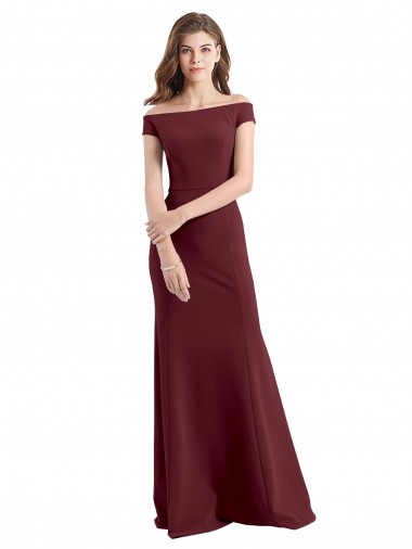 Acheter Bordeaux foncé Fourreau Épaule Dénudée Col Haut Crêpe Stretch Longue Robes demoiselle d'honneur / Robes de bal
