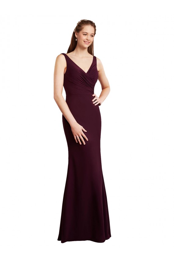 Acheter Bordeaux foncé Sirène Col V Mousseline Longue Robes demoiselle d'honneur