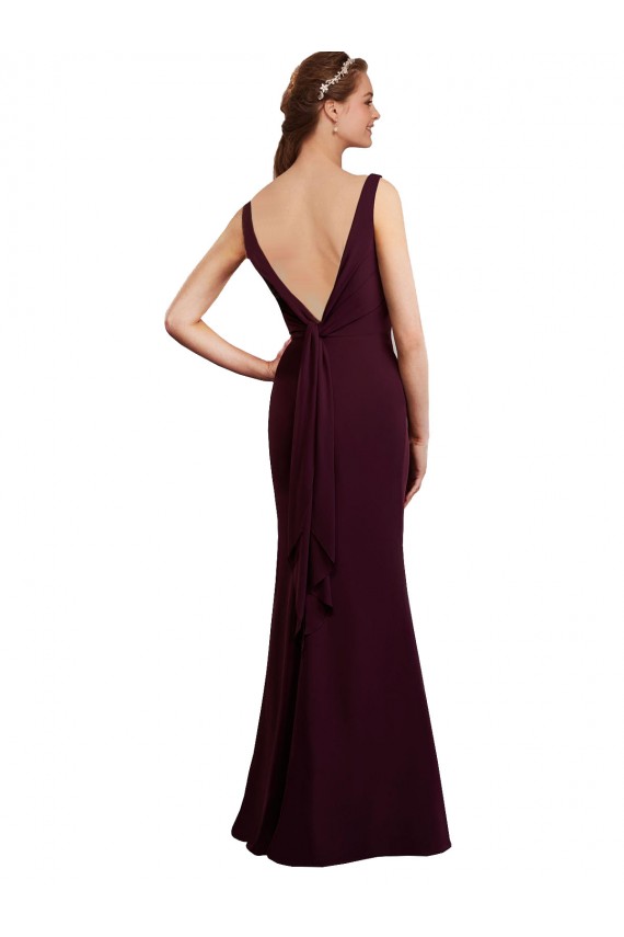 Acheter Bordeaux foncé Sirène Col V Mousseline Longue Robes demoiselle d'honneur
