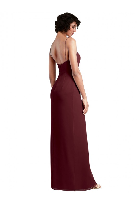 Acheter Bordeaux foncé Trapèze Bretelles spaghetti Col Carré Mousseline Longue Robes demoiselle d'honneur