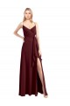 Acheter Bordeaux foncé Trapèze Bretelles spaghetti Col V Mousseline Longue Robes demoiselle d'honneur