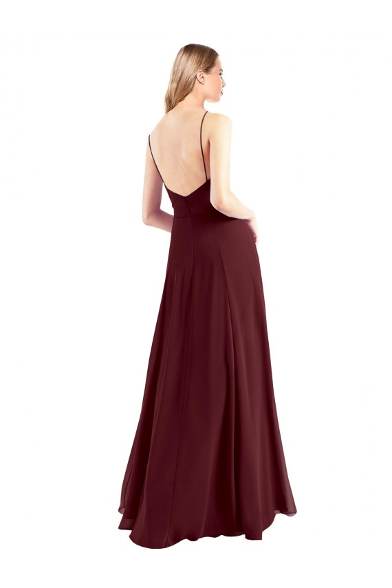 Acheter Bordeaux foncé Trapèze Bretelles spaghetti Col V Mousseline Longue Robes demoiselle d'honneur