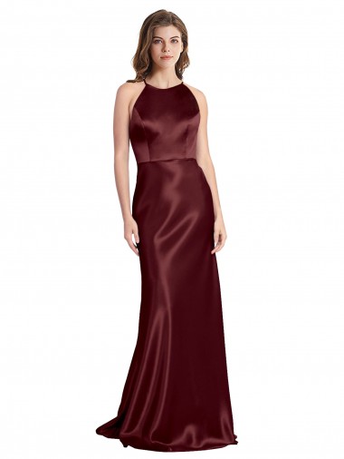 Acheter Bordeaux foncé Trapèze Bretelles spaghetti Col V Satiné Stretch Longue Formelles Robes demoiselle d'honneur / Robes de soirée / Robes de bal