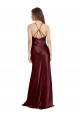 Acheter Bordeaux foncé Trapèze Bretelles spaghetti Col V Satiné Stretch Longue Formelles Robes demoiselle d'honneur / Robes de soirée / Robes de bal
