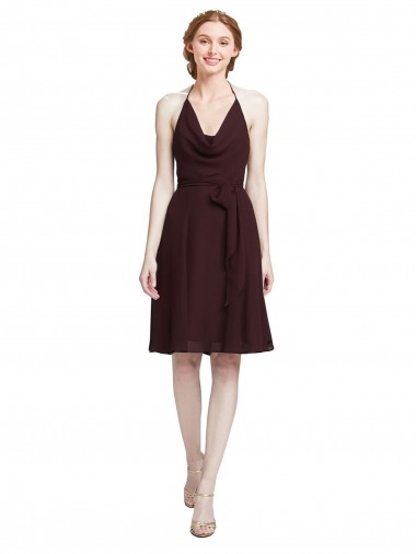 Acheter Bordeaux foncé Trapèze Bretelles spaghetti Mousseline Courte Robes demoiselle d'honneur / Robes de cocktail