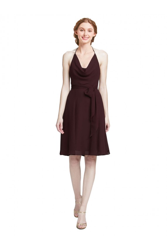 Acheter Bordeaux foncé Trapèze Bretelles spaghetti Mousseline Courte Robes demoiselle d'honneur / Robes de cocktail