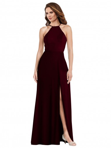 Acheter Bordeaux foncé Trapèze Bretelles spaghetti Mousseline Longue Robes demoiselle d'honneur