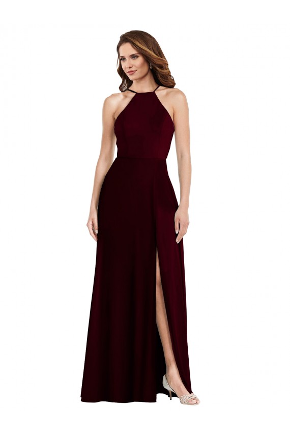 Acheter Bordeaux foncé Trapèze Bretelles spaghetti Mousseline Longue Robes demoiselle d'honneur