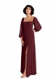 Acheter Bordeaux foncé Trapèze Col Carré Mousseline Longue Robes demoiselle d'honneur