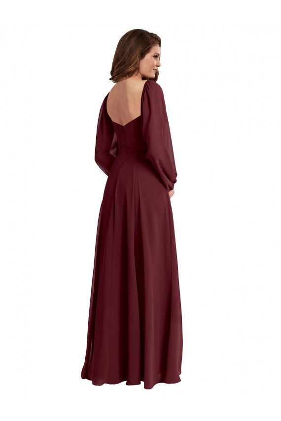 Acheter Bordeaux foncé Trapèze Col Carré Mousseline Longue Robes demoiselle d'honneur