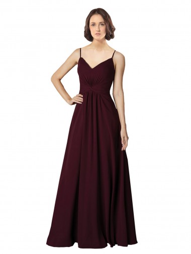 Acheter Bordeaux foncé Trapèze Col V Mousseline Longue Robes demoiselle d'honneur