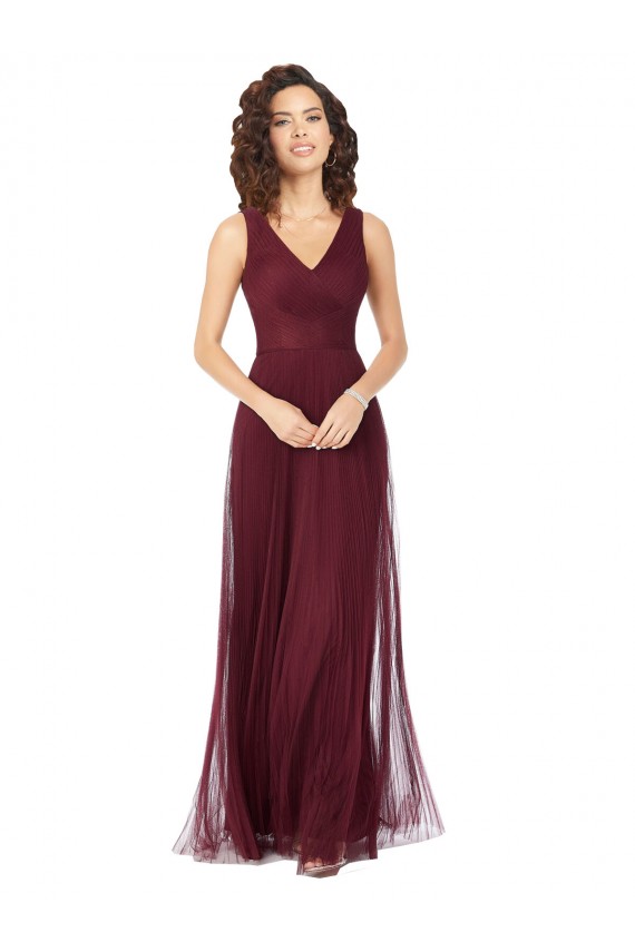 Acheter Bordeaux foncé Trapèze Col V Tulle Longue Robes demoiselle d'honneur