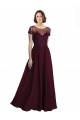 Acheter Bordeaux foncé Trapèze Col bijou Tulle Mousseline Longue Robes demoiselle d'honneur