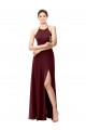 Acheter Bordeaux foncé Trapèze Licou Col Haut Mousseline Longue Robes demoiselle d'honneur