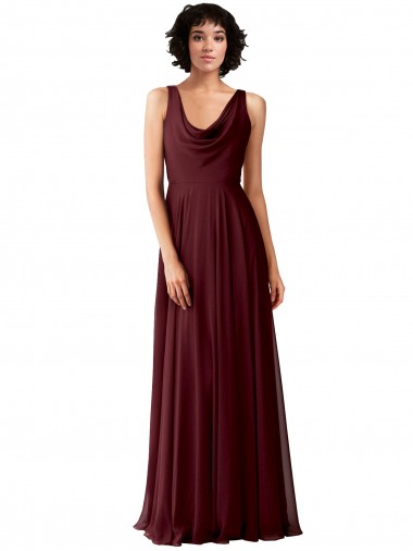 Acheter Bordeaux foncé Trapèze Mousseline Longue Robes demoiselle d'honneur