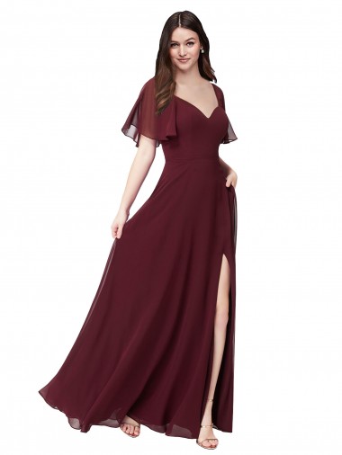 Acheter Bordeaux foncé Trapèze Mousseline Longue Robes demoiselle d'honneur